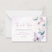 Paarse vlinder meisje Baby shower dank u kaart Notitiekaartje (Voorkant)