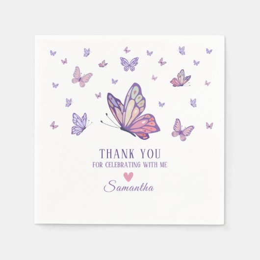 Paarse Vlinder meisje baby shower Servet (Voorkant)