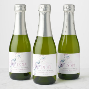 Paarse Vlinder Meisje Baby shower Sparkling Wijnetiket