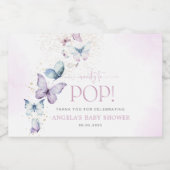 Paarse Vlinder Meisje Baby shower Sparkling Wijnetiket (Enkel label)