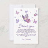 Paarse Vlinder Meisje Verjaardag Bedankkaart (Voorkant)