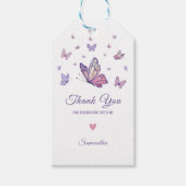 Paarse vlinder meisje verjaardag cadeaulabel (Voorkant)