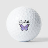 paarse vlinder met aangepaste naam dames golfballen (Voorkant)