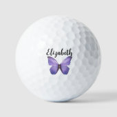 paarse vlinder met aangepaste naam dames golfballen (Voorkant)