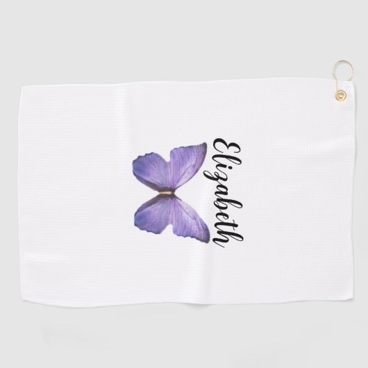  paarse vlinder met aangepaste naam dames golfhanddoek (Horizontaal)