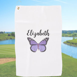 paarse vlinder met aangepaste naam dames golfhanddoek