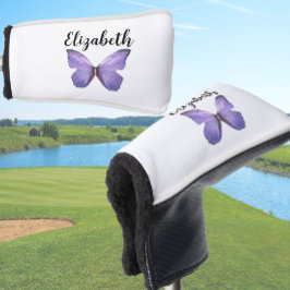 paarse vlinder met aangepaste naam dames golfheadcover