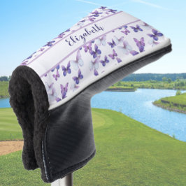  paarse vlinder met aangepaste naam dames golfheadcover