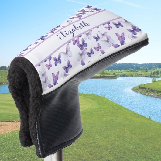 paarse vlinder met aangepaste naam dames golfheadcover