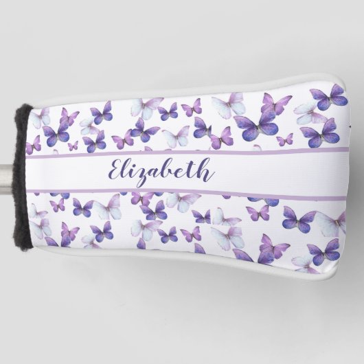  paarse vlinder met aangepaste naam dames golfheadcover (Voorkant)