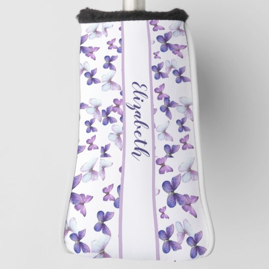  paarse vlinder met aangepaste naam dames golfheadcover (Draai 90)