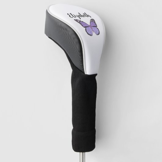  paarse vlinder met aangepaste naam dames golfheadcover (Schuin)