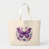 Paarse vlinder met bloemen grote tote bag (Voorkant)