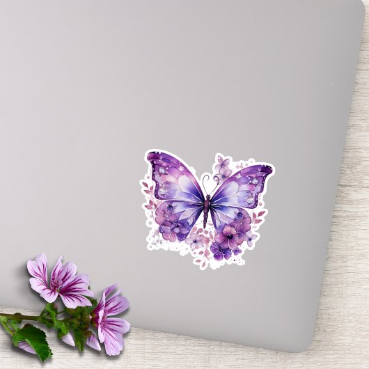 Paarse vlinder met bloemen sticker