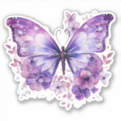 Paarse vlinder met bloemen sticker (Voorkant)