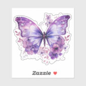Paarse vlinder met bloemen sticker (Vel)