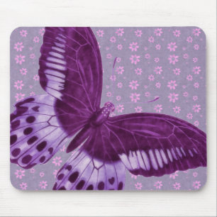 Paarse vlinder met Floral Pattern Muismat
