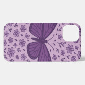 Paarse vlinder met Floral Phone Case Design iPhone Hoesje (Achterkant horizontaal)