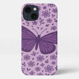 Paarse vlinder met Floral Phone Case Design iPhone 13 Hoesje