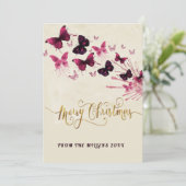 Paarse vlinder met kerst feestdagenkaart (Staand voorkant)