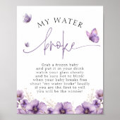 Paarse vlinder mijn water gebroken Baby shower spe Poster (Voorkant)