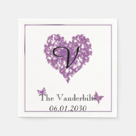 Paarse vlinder monogram bruiloft servet
