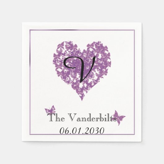 Paarse vlinder monogram bruiloft servet (Voorkant)