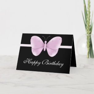 Paarse vlinder op Black Happy Birthday Kaart