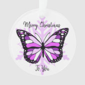 Paarse vlinder op een sneeuwvlok kerst ornament (voorkant)