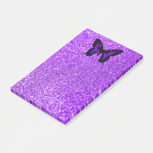 Paarse vlinder op Glitter Post-it® Notes (Schuin)