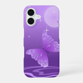 Paarse vlinder op het dauwachtige meer iPhone 16 hoesje