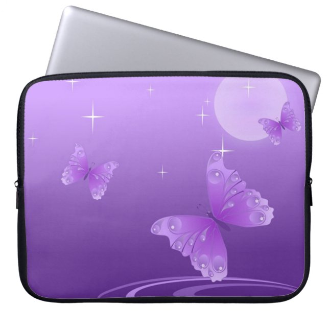 Paarse vlinder op het Dewy Lake Laptop Sleeve (Voorkant)