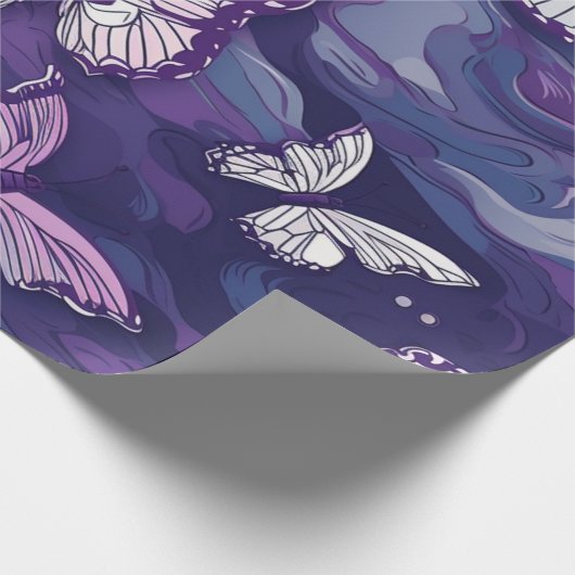 Paarse vlinder op water cadeaupapier (Hoek)
