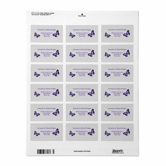 Paarse vlinder op zilveren achtergrond Label (Full Sheet)