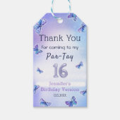 Paarse vlinder oren verjaardagsfeestje cadeaulabel (Voorkant)