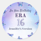 Paarse vlinder oren verjaardagsfeestje ronde sticker (Voorkant)