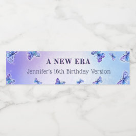 Paarse vlinder oren verjaardagsfeestje waterfles waterfles etiket