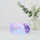 paarse vlinder pareltjes faux pastel glitter visitekaartje (Staand voorkant)