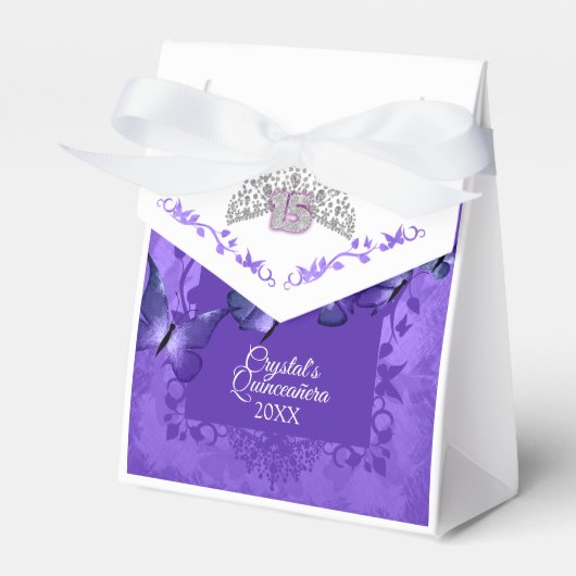Paarse vlinder Quinceanera Bedankdoosjes (Voorkant Zijde)
