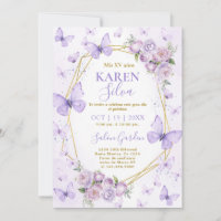 Paarse vlinder quinceanera uitnodiging