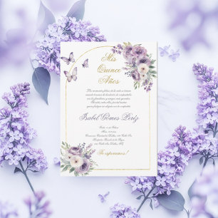 Paarse vlinder Quinceanera uitnodiging in het Spaa