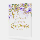 Paarse Vlinder Quinceanera Welkom Acryl Bord (Hoek)