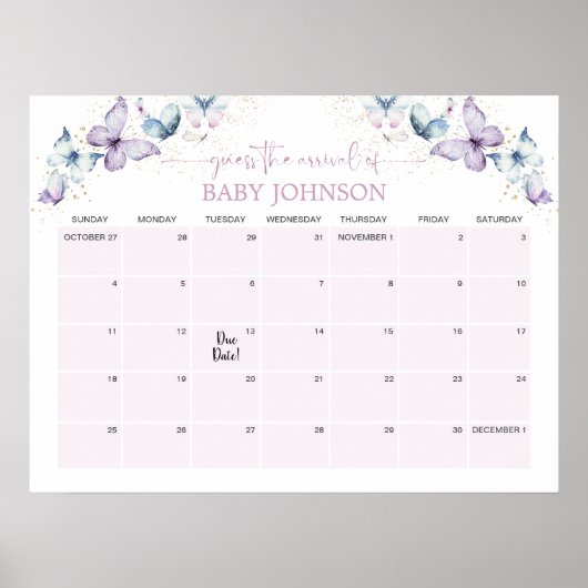 Paarse vlinder raden de vervaldatum kalender poster (Voorkant)