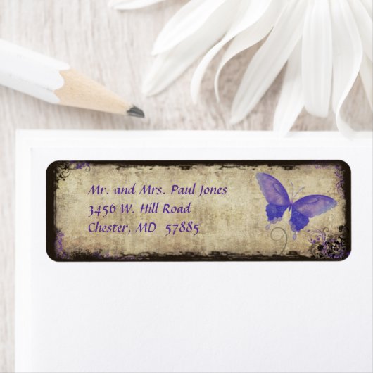  Paarse vlinder retour adreslabel Etiket (Insitu)