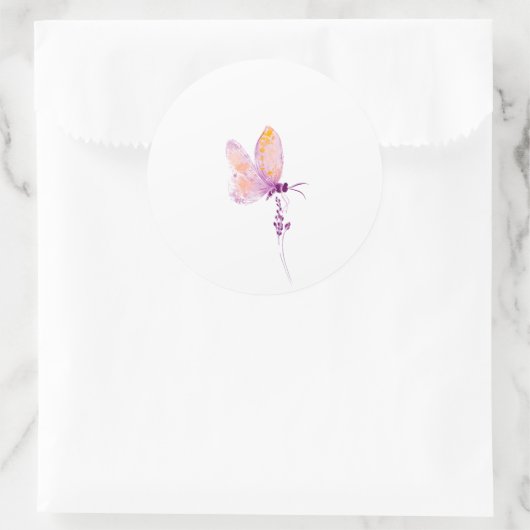 Paarse vlinder ronde sticker (Tas)