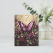 Paarse vlinder Roos Struik schilderij Briefkaart (Staand voorkant)