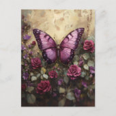 Paarse vlinder Roos Struik schilderij Briefkaart (Voorkant)