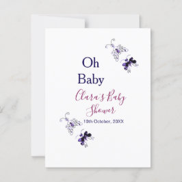 Paarse vlinder roze baby shower oh baby modern briefkaart