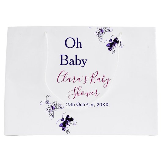Paarse vlinder roze baby shower oh baby modern groot cadeauzakje (Voorkant)