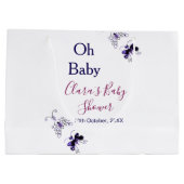 Paarse vlinder roze baby shower oh baby modern groot cadeauzakje (Achterkant)